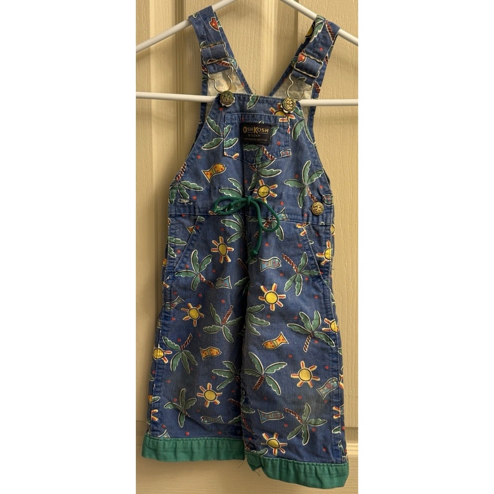 Vintage Osh Kosh B Gosh Ocean Surf Fish‎ Overalls Blue Vestbak 12 Months 90s